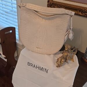 Brahmin Ivory Croc-Embossed Hobo Bag